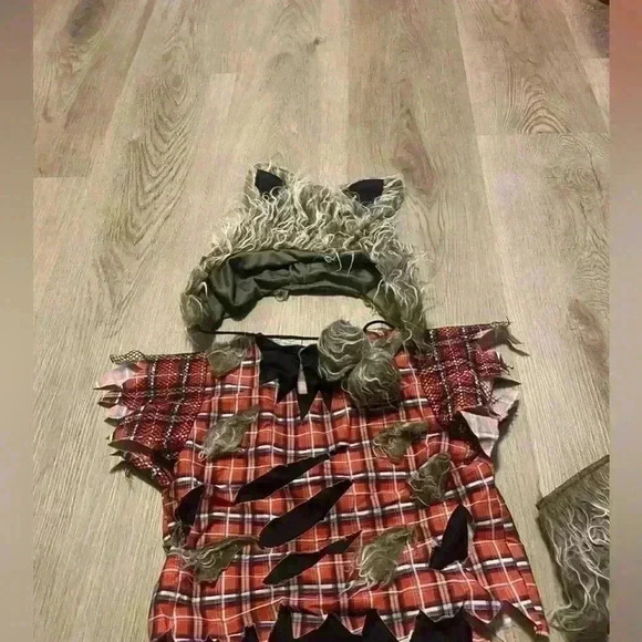 Halloween Wolfe Girl Costume includes dress (no belt) hood 2 shoe covers 3T - Picture 5 of 12